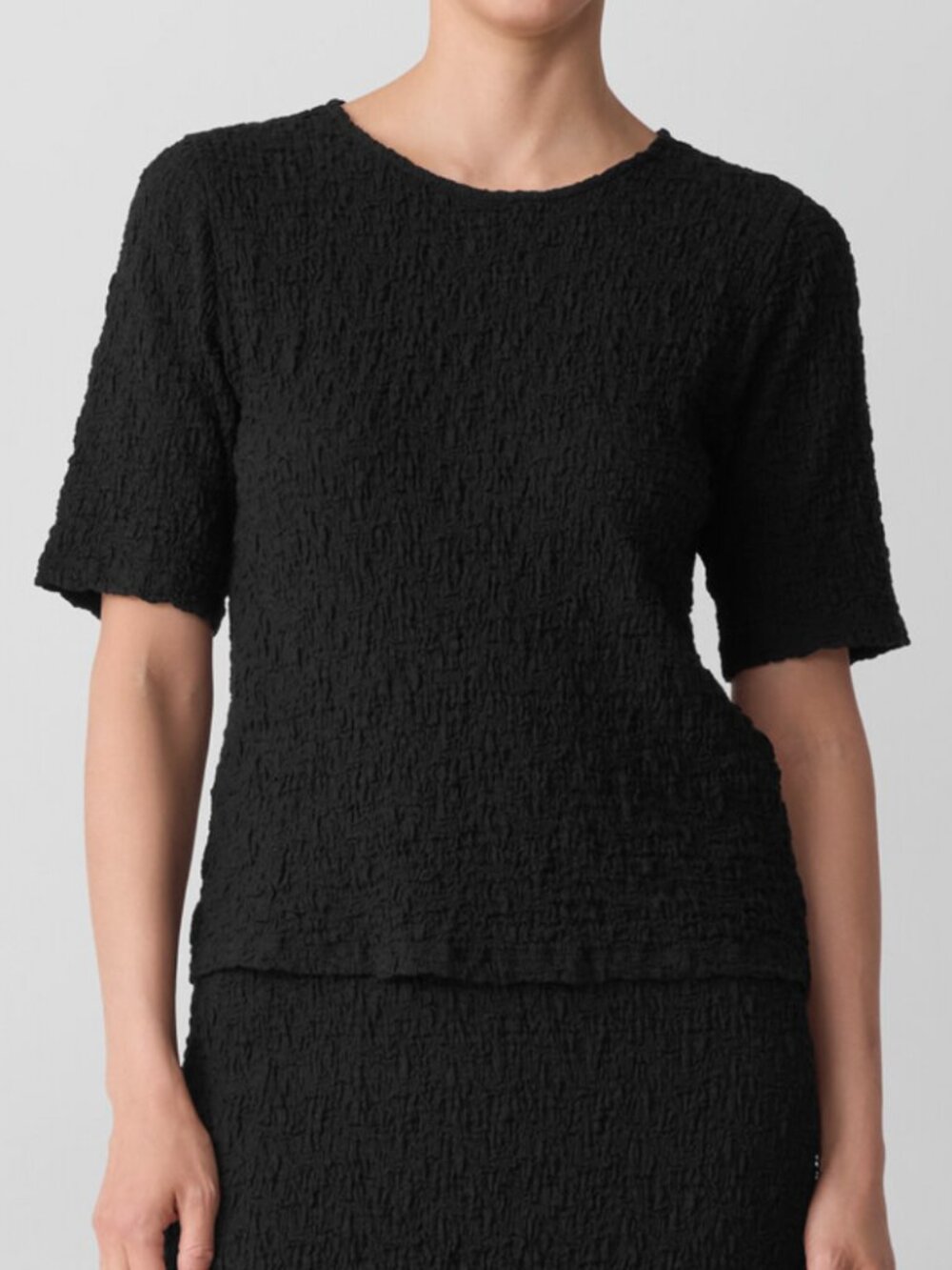Eileen Fisher Bubble Jacquard Crew Neck Top Organic Cotton Blend